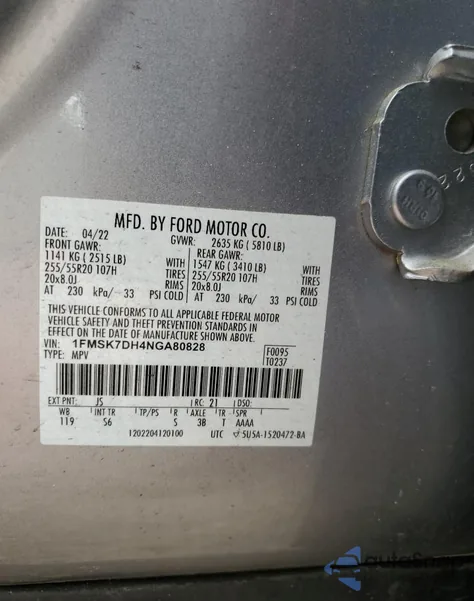 2022 Ford Explorer Xlt from USA, damaged, VIN 1FMSK7DH4NGA80828